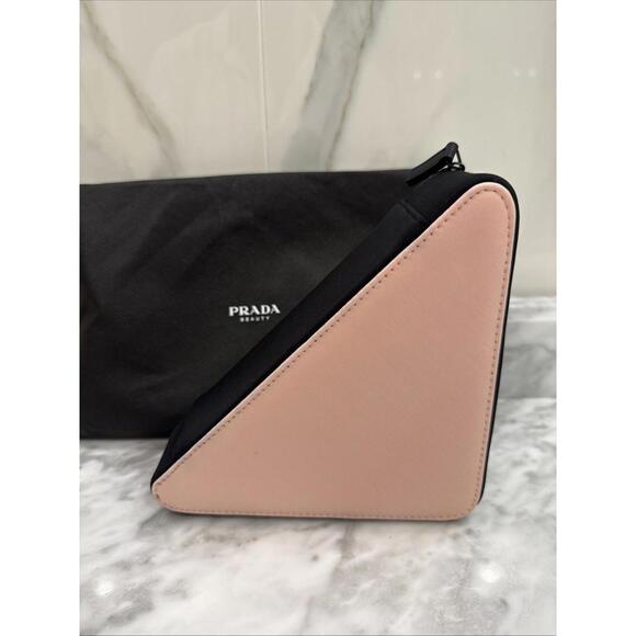 Prada Triangle Clutch Cosmetic Beauty Bag Pouch Pink & Black - Picture 3 of 6